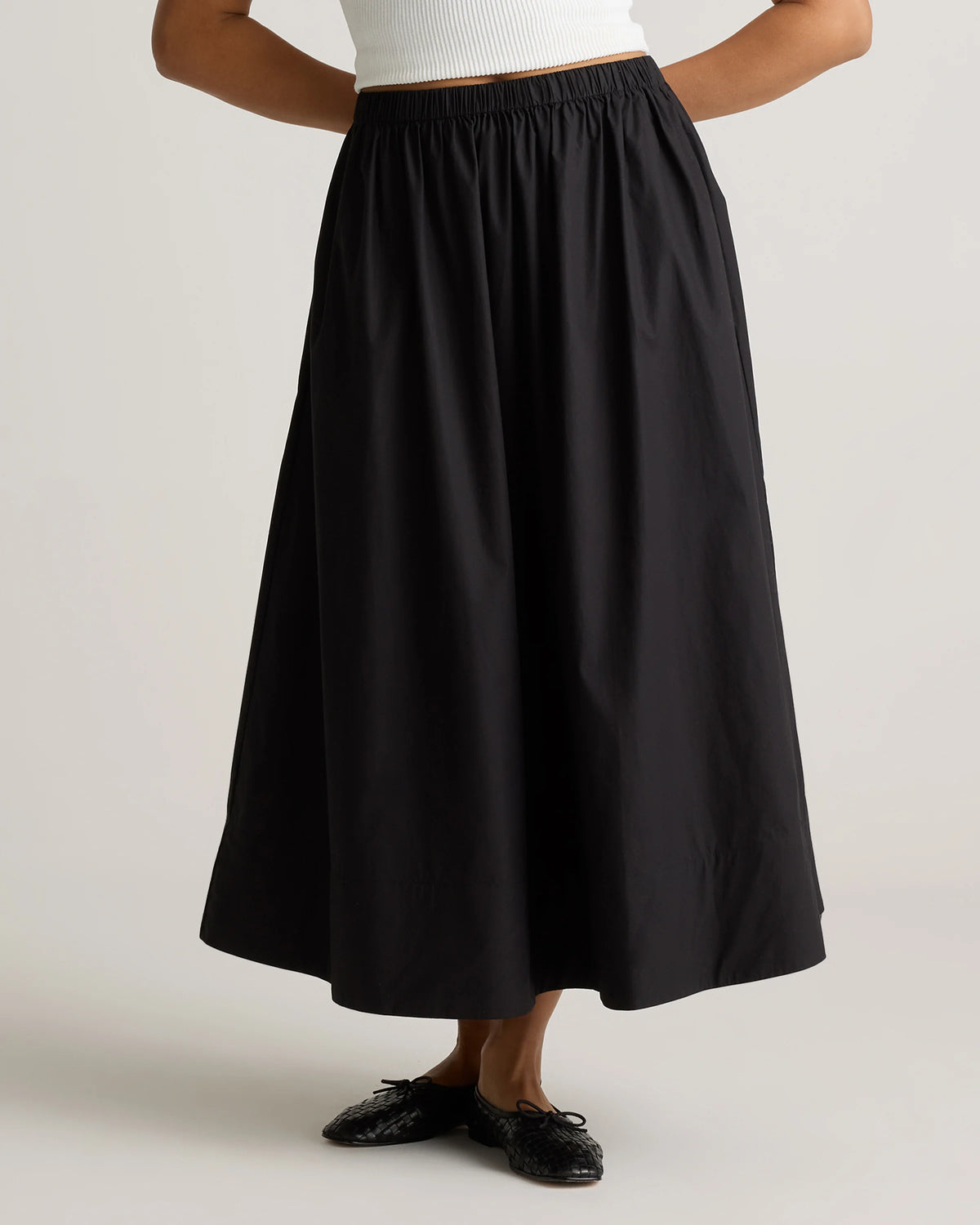 100% Organic Cotton Poplin A-line Maxi Skirt - XS / Black