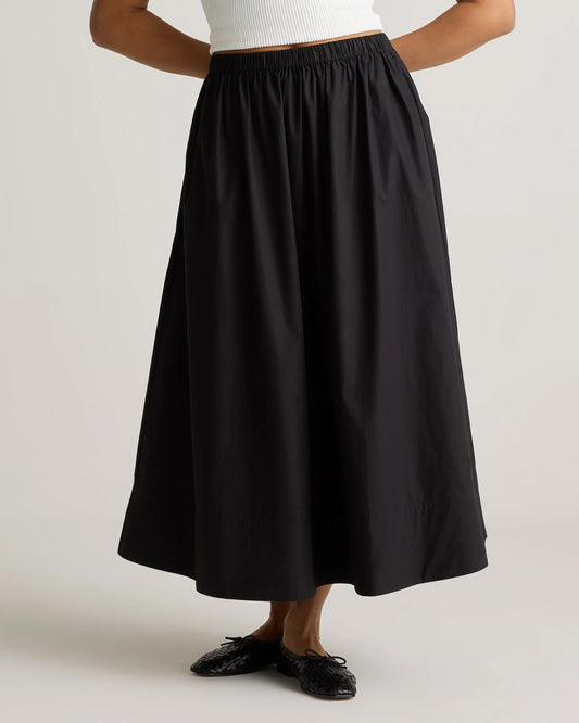 100% Organic Cotton Poplin A-line Maxi Skirt - XS / Black