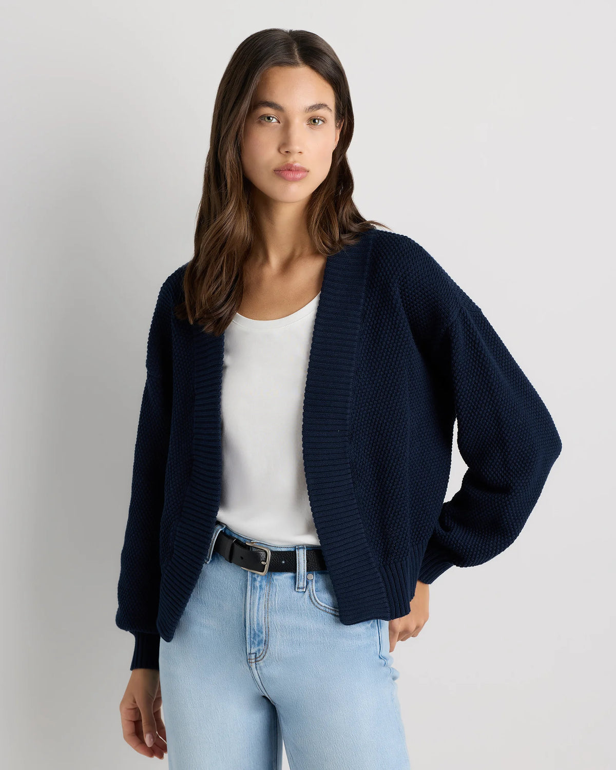100% Organic Cotton Waffle Stitch Open Cardigan - XS / Sky Blue
