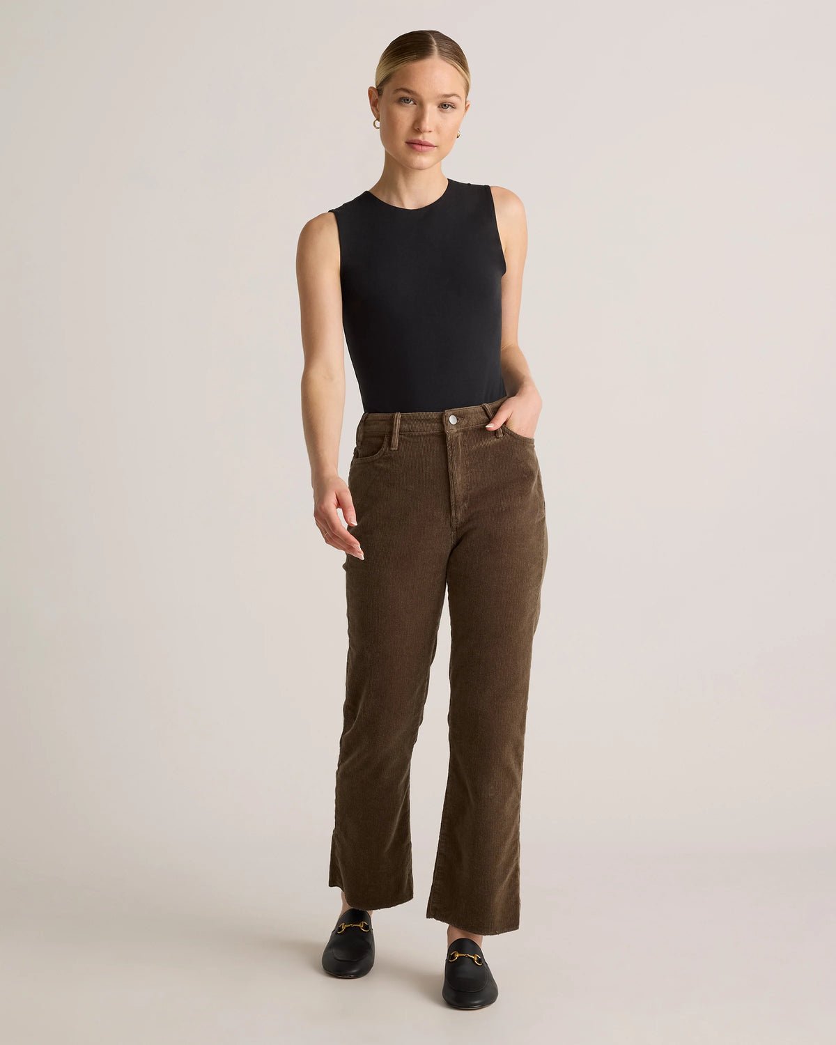 Organic Stretch Corduroy Kick Flare Pants - 0 / Warm Brown