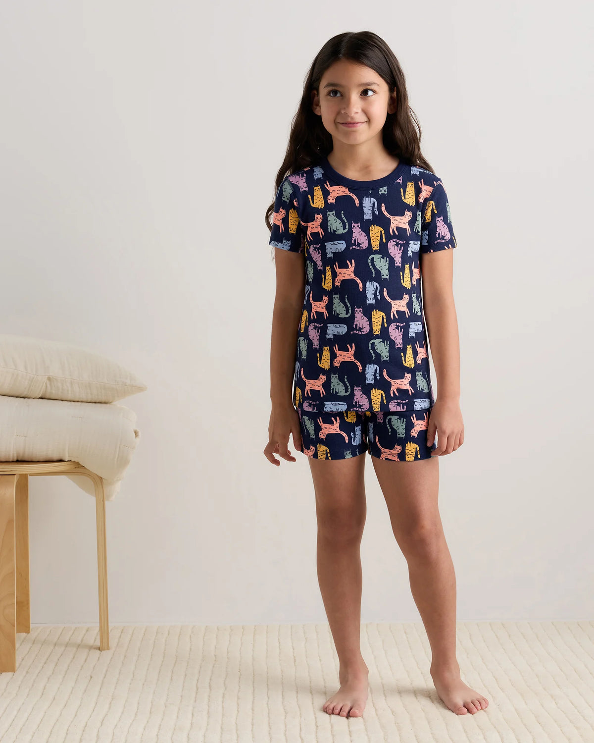 100% Organic Cotton Short Sleeve and Shorts Pajama Set - 6 / Navy Stripe