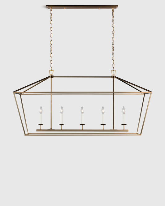 Traditional Steel Linear Lantern Chandelier - One Size / Brass