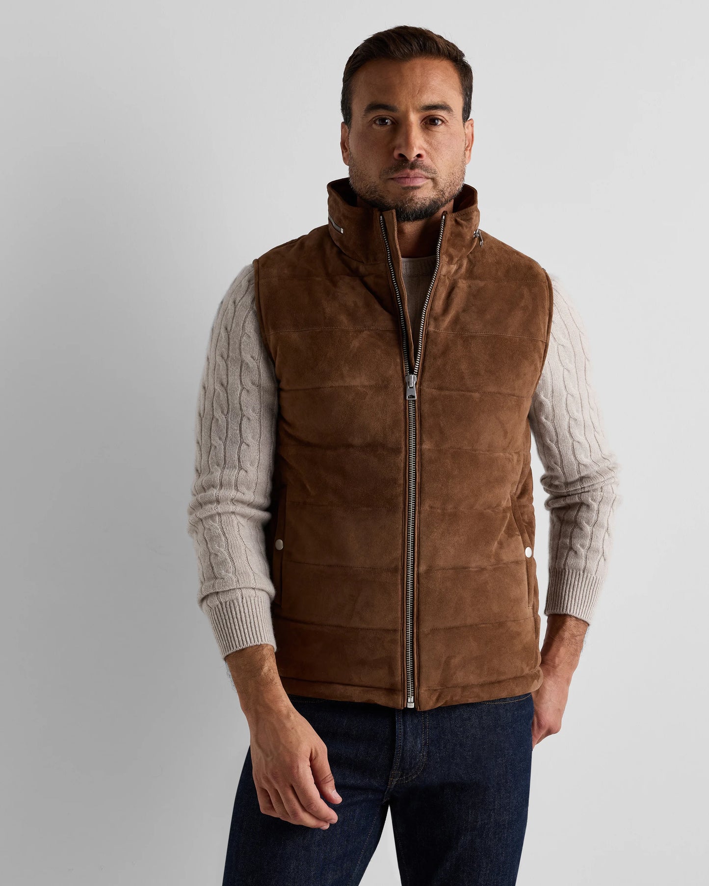 100% Suede Puffer Vest - S / Charcoal Black