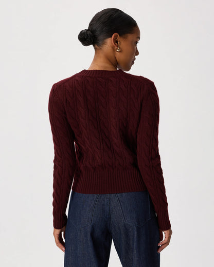 Mongolian Cashmere Shrunken Cable Crewneck Sweater - XS / Varsity Red