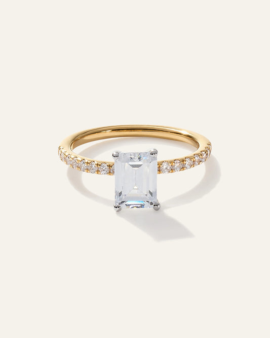Lab Grown Diamond Emerald Petite Pave Engagement Ring - 2ct - 4 / Yellow Gold
