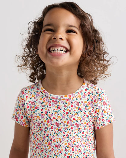 Bamboo Short Sleeve and Shorts Pajama Set - 2T / Lavender Hearts