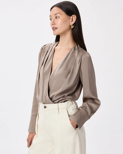 Washable Stretch Silk Surplice Bodysuit - XS / Moonstone Blue