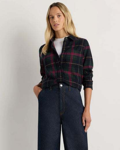 Stretch Sweater Fleece Shirt - XS / Navy/Red/Yellow Check