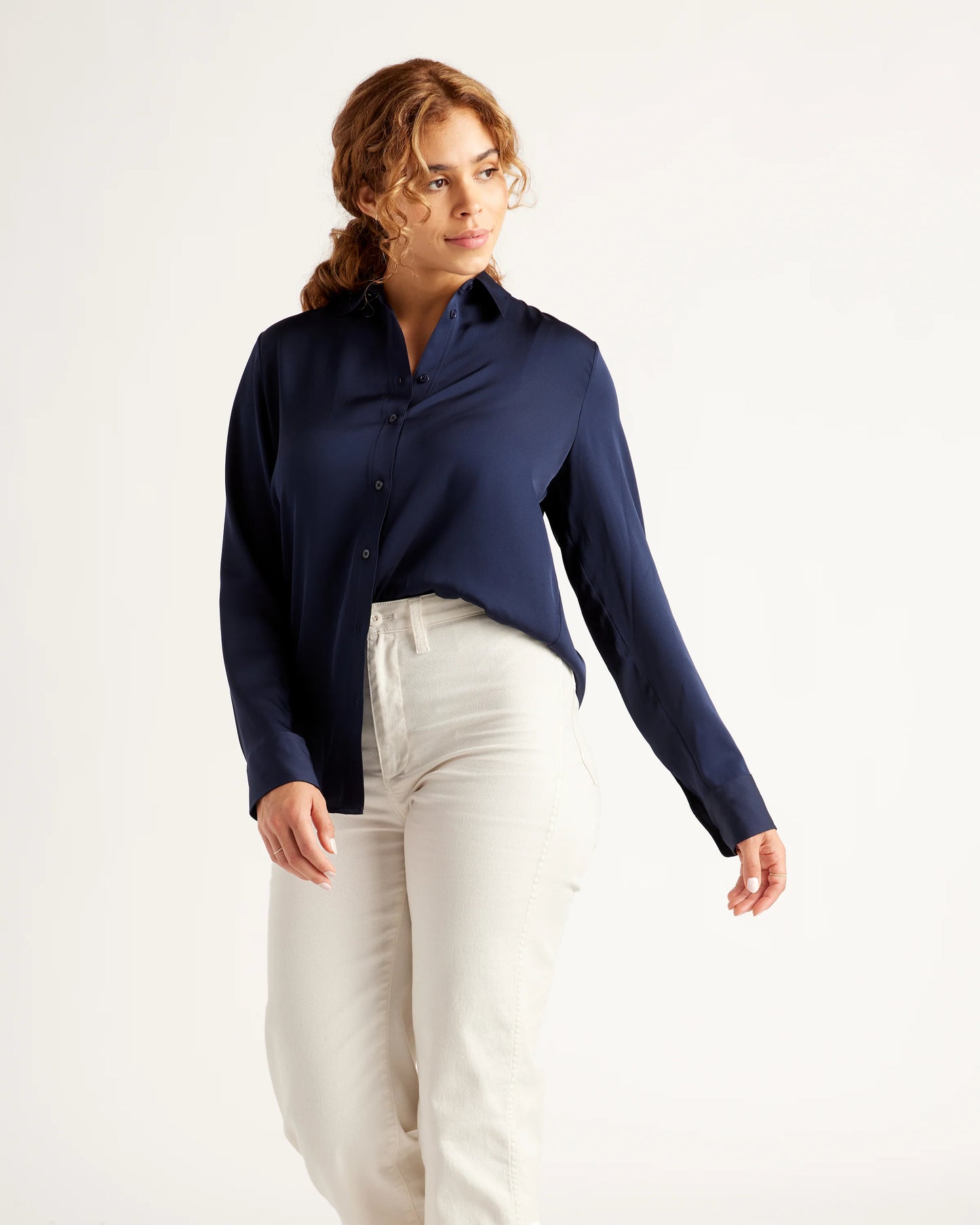 Washable Stretch Silk Blouse - XS / Moonstone Blue