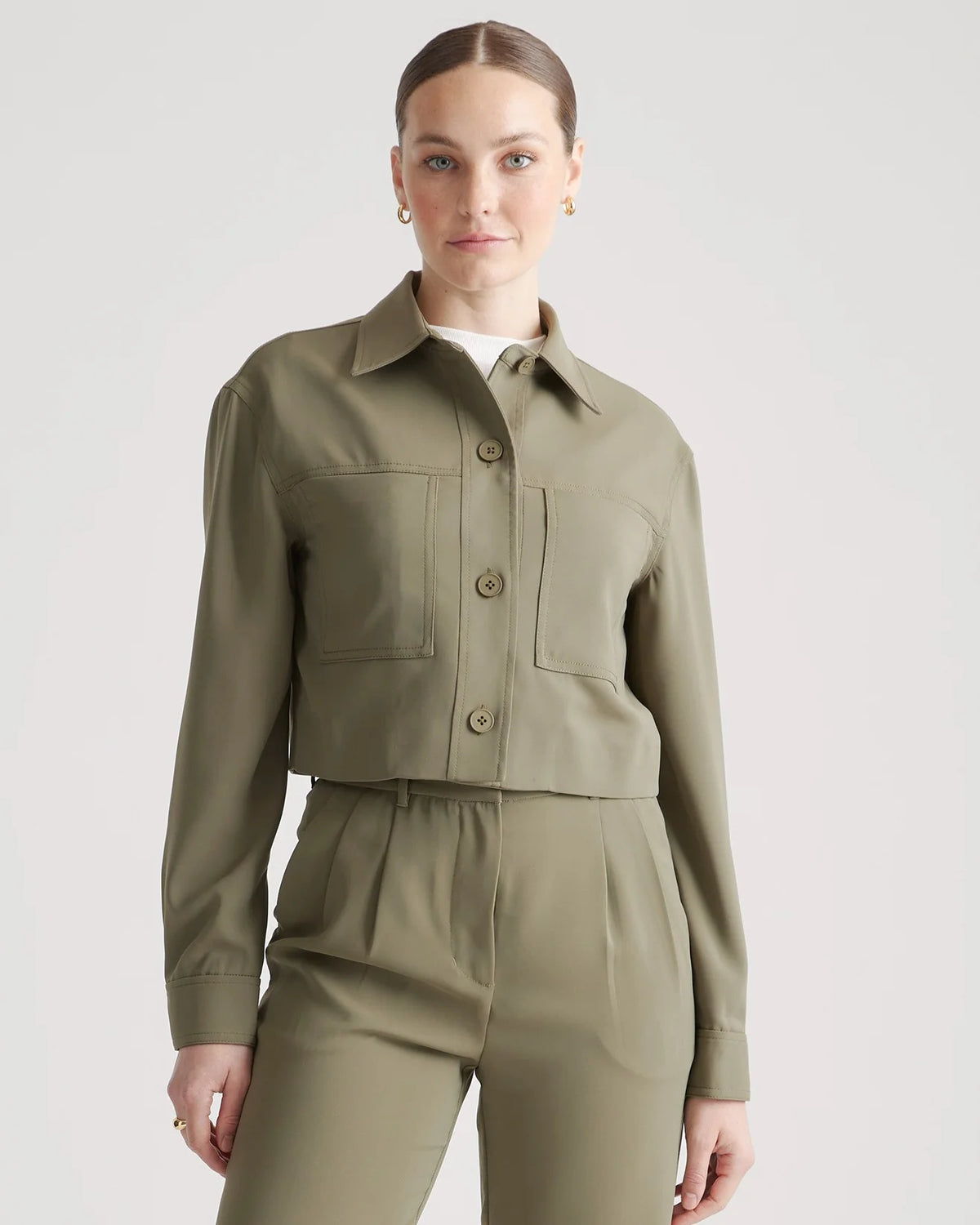 Stretch Crepe Cropped Jacket - XS / Morel