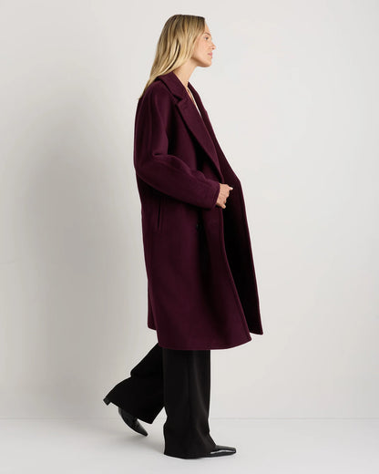 Wool Cashmere Double-Breasted Slouch Coat - XS / Winetasting