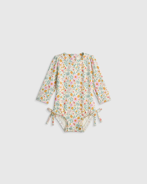 Long Sleeve Tie One-Piece Swimsuit - 0-3M / Soft Ditsy Floral