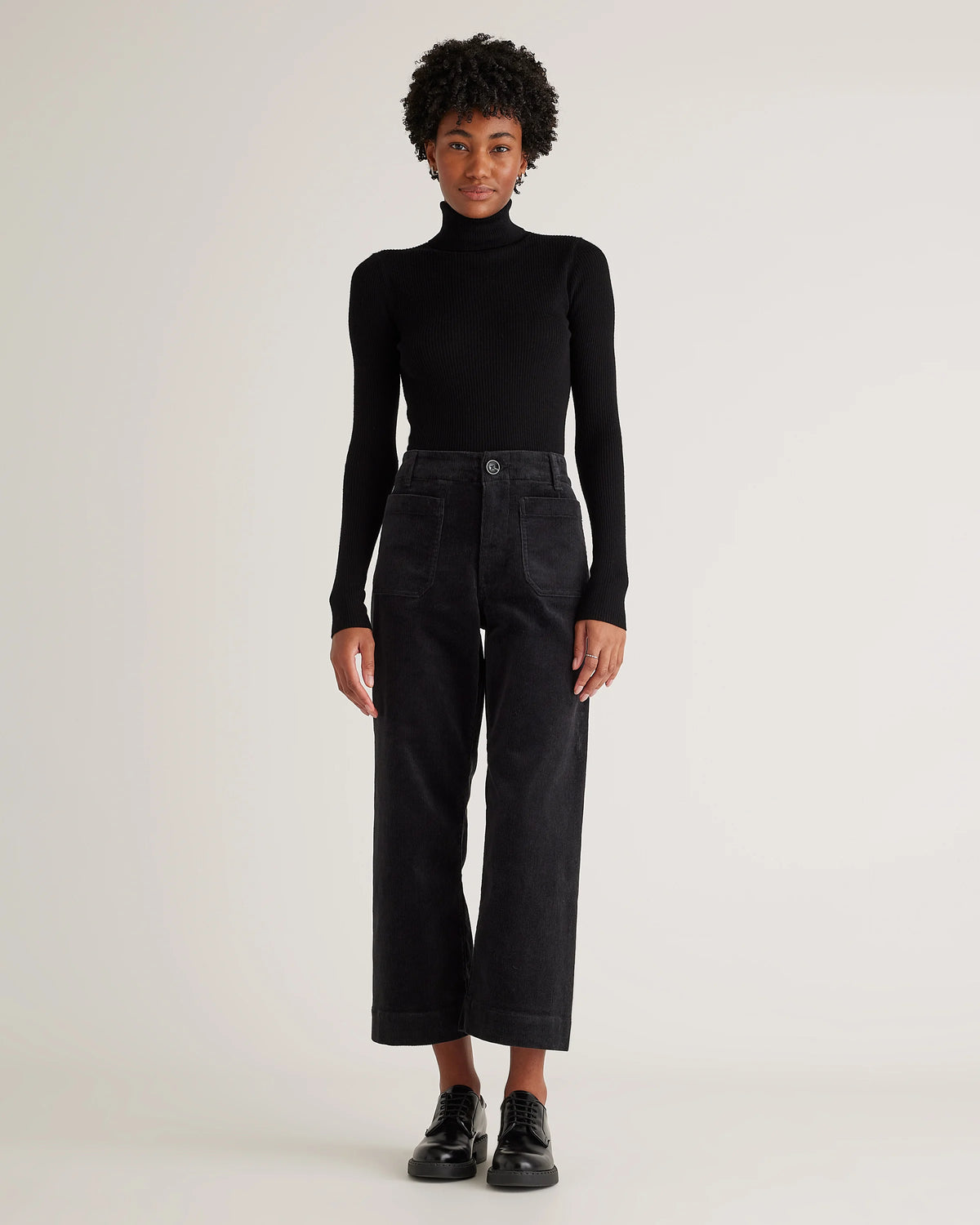 Organic Stretch Corduroy Cropped Wide Leg Pants - 0 / Black