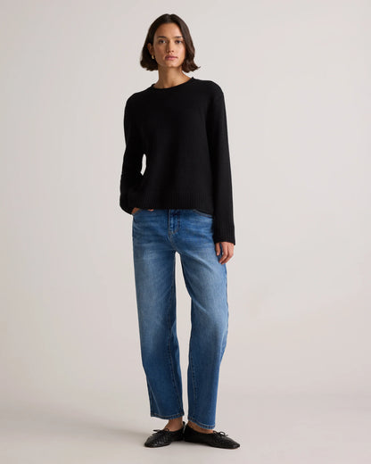 Mongolian Cashmere Boxy Crewneck Sweater - XS / Faded Denim/Brown/Ivory Variegated Stripe