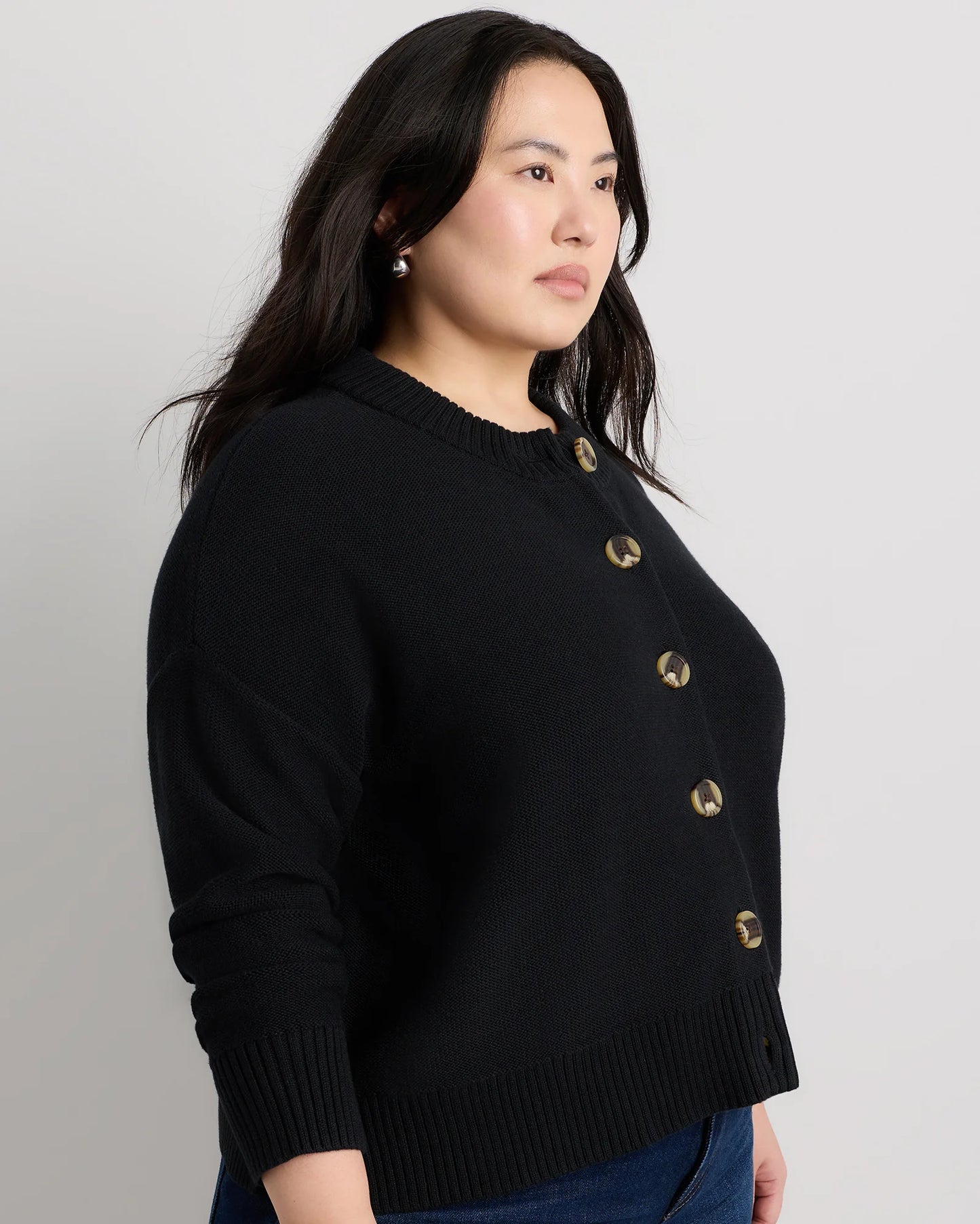100% Organic Cotton Cropped Cardigan - 1X / Speckled Beige