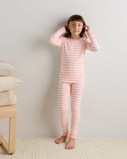 100% Organic Cotton Long Sleeve and Pant Pajama Set - 6 / Navy Stripe