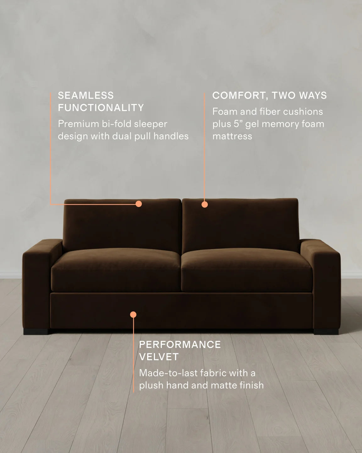 Stillman Sleeper Sofa in Performance Velvet - Queen / Java