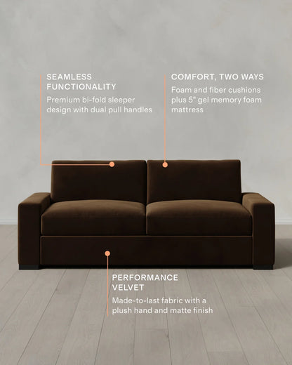 Stillman Sleeper Sofa in Performance Velvet - Queen / Java