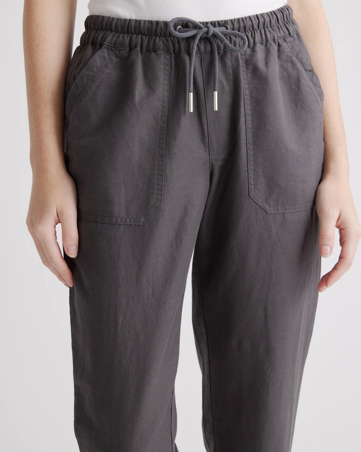Cotton Linen Twill Straight Leg Pants - XS / Charcoal