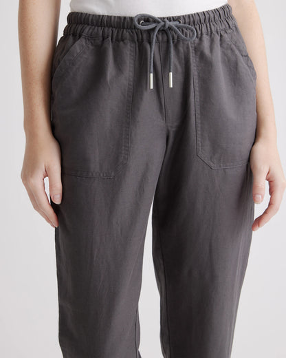 Cotton Linen Twill Straight Leg Pants - XS / Charcoal