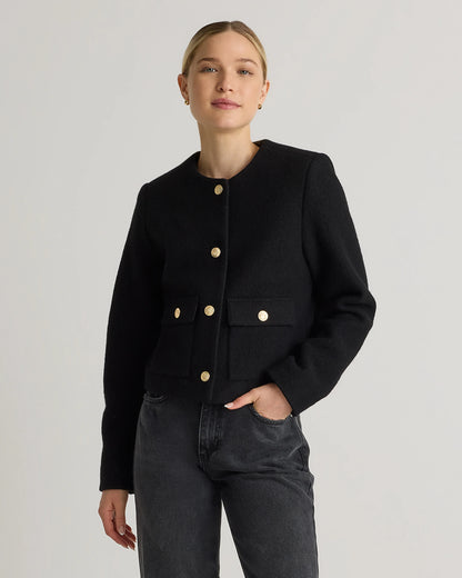 100% Merino Wool Collarless Cropped Jacket - XS / Heather Bone