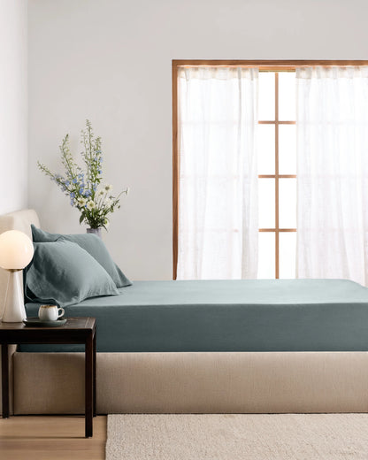 European Linen Fitted Sheet Set - Twin / Peach