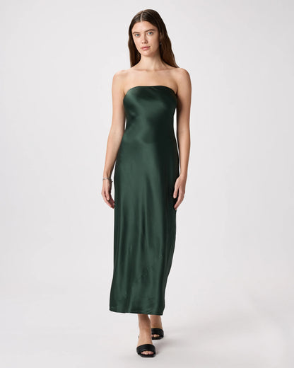 100% Washable Silk Strapless Midi Dress - XS / Hot Fudge