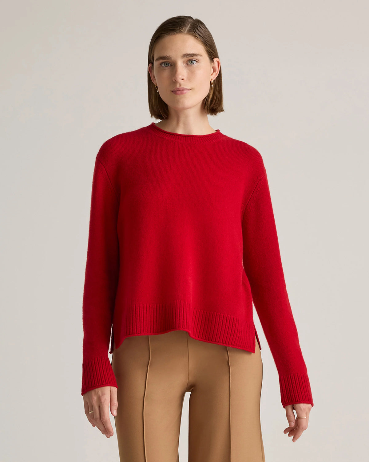 Mongolian Cashmere Boxy Crewneck Sweater - XS / Faded Denim/Brown/Ivory Variegated Stripe