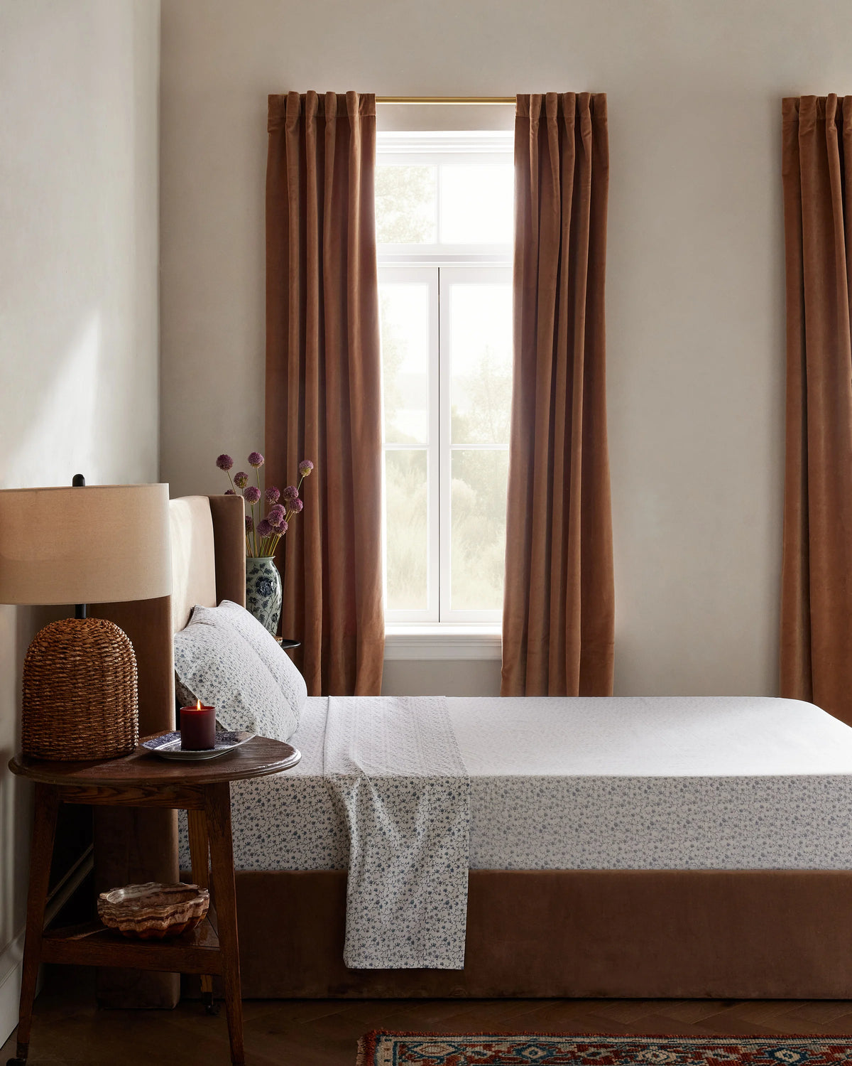 Organic Crisp Percale Floral Deluxe Bedding Bundle - Twin / Toffee Florette
