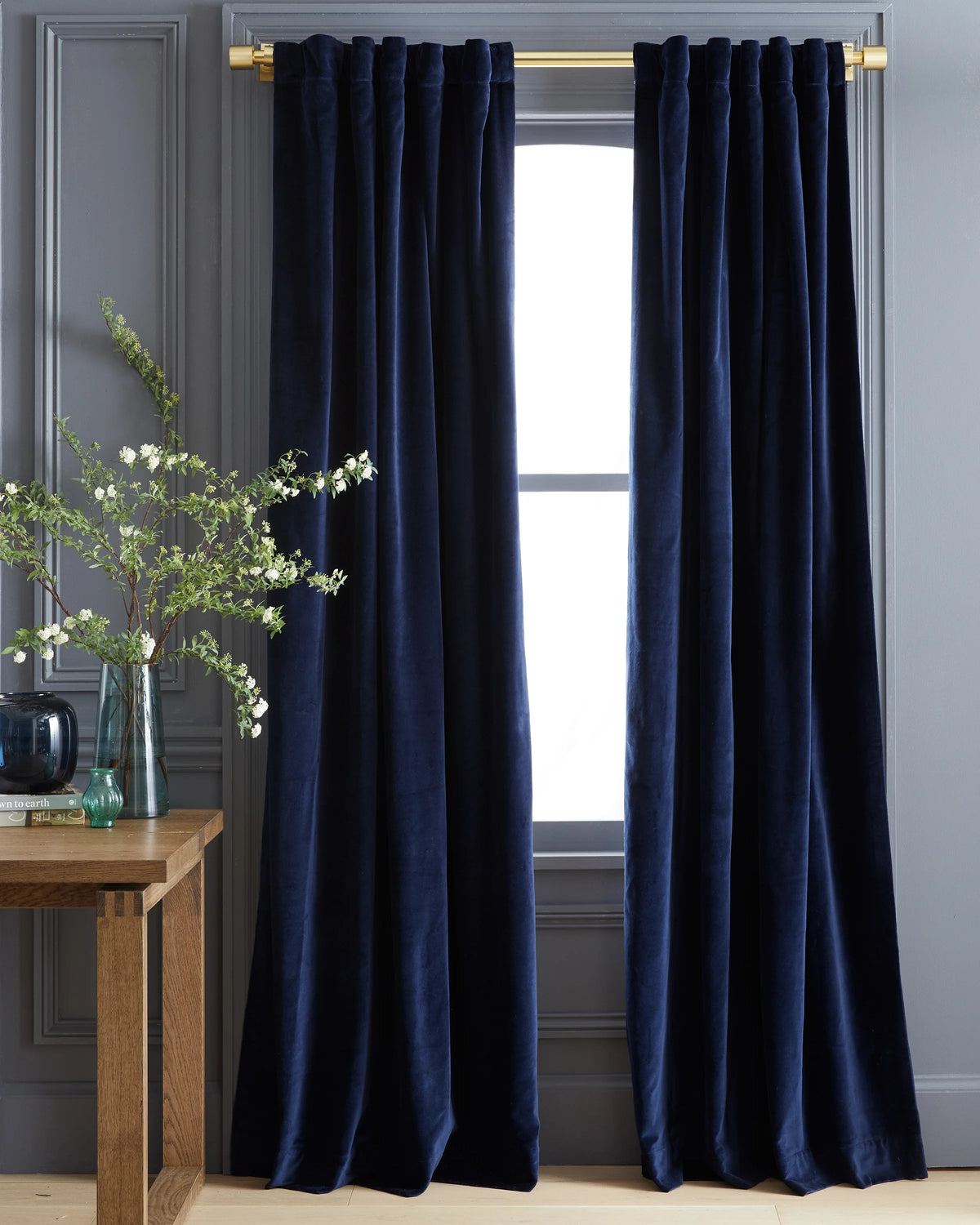 Cotton Velvet Curtain - Single Panel - 48x84 / Ivory
