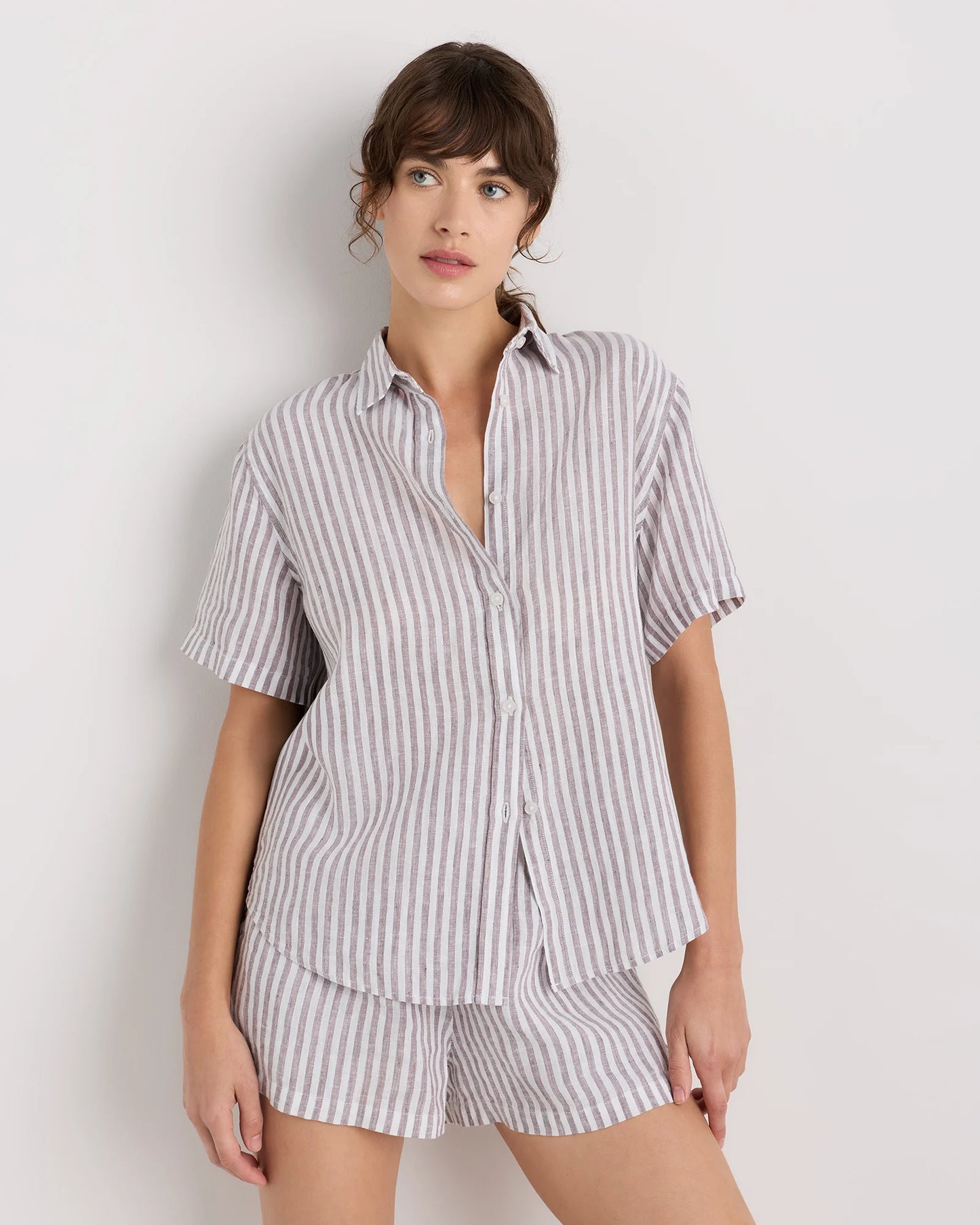 100% European Linen Shorts Pajama Set - XS / French Blue