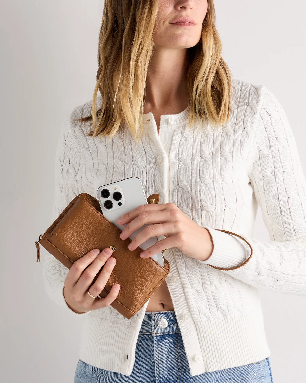 Italian Leather Phone Wallet Crossbody - One Size / Cognac