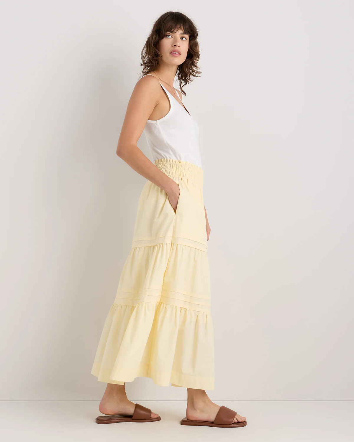 100% Organic Cotton Poplin Tiered Maxi Skirt - XS / Black