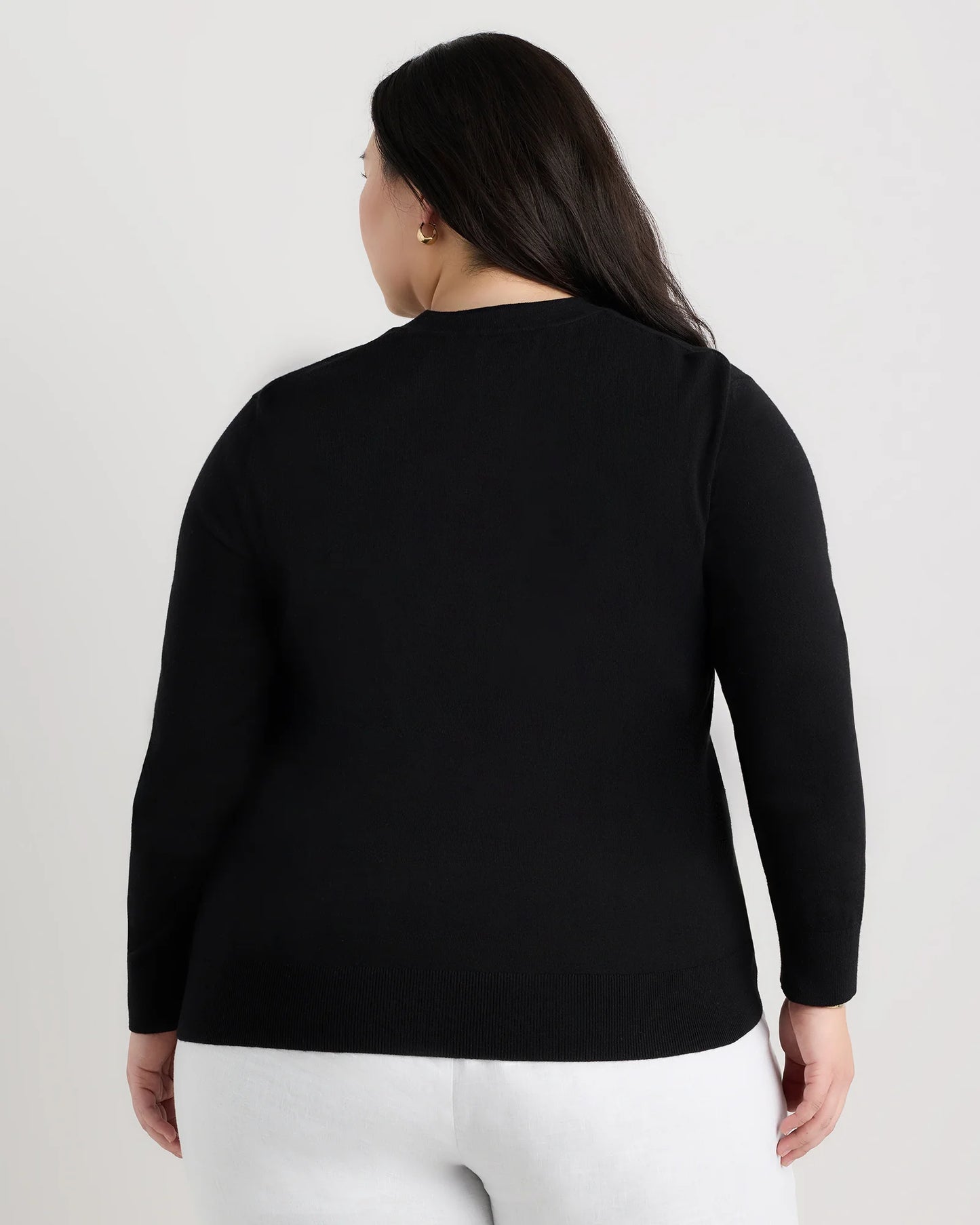 Lightweight Cotton Cashmere Crew Sweater - 1X / Black