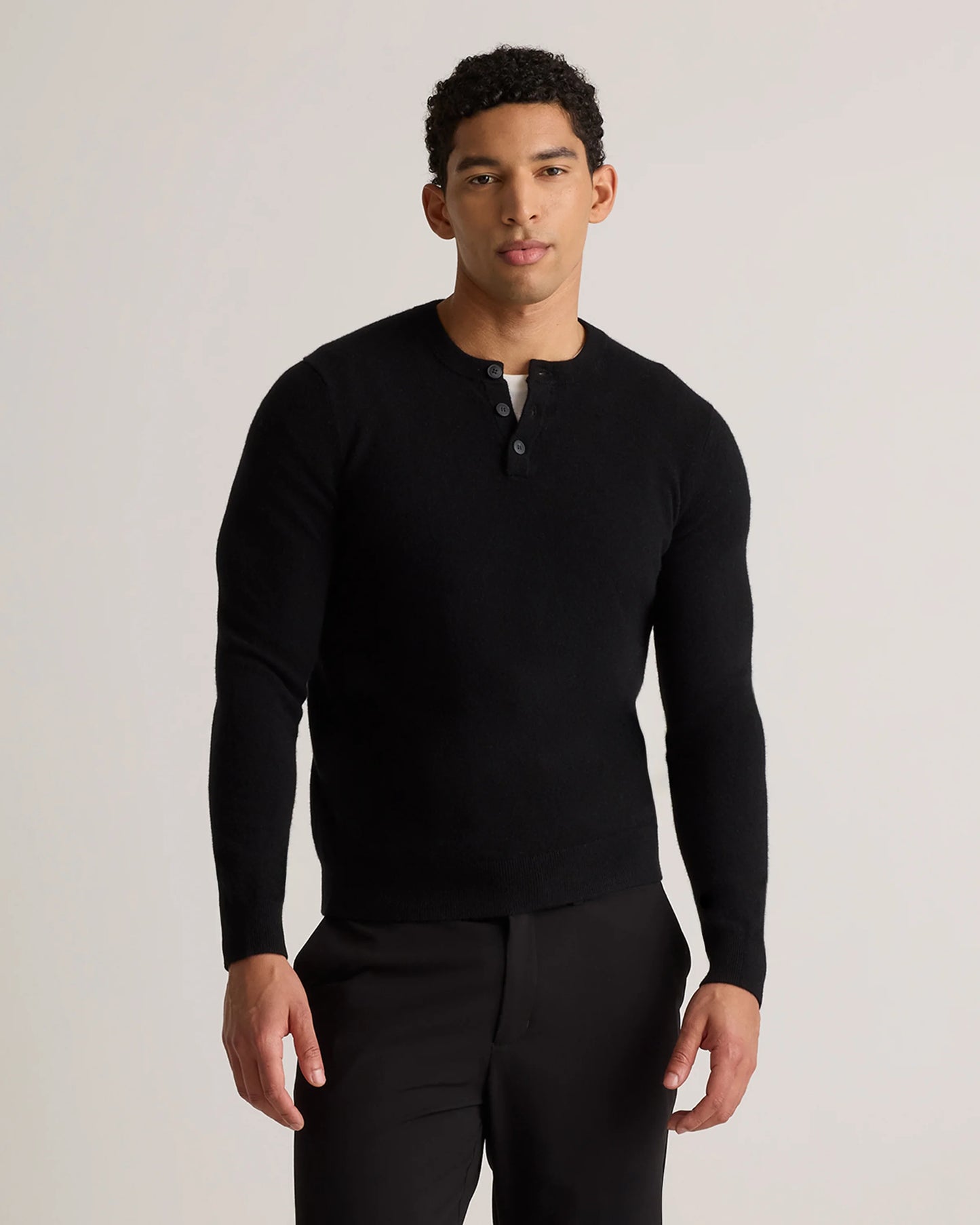 Mongolian Cashmere Henley Sweater - S / Brown