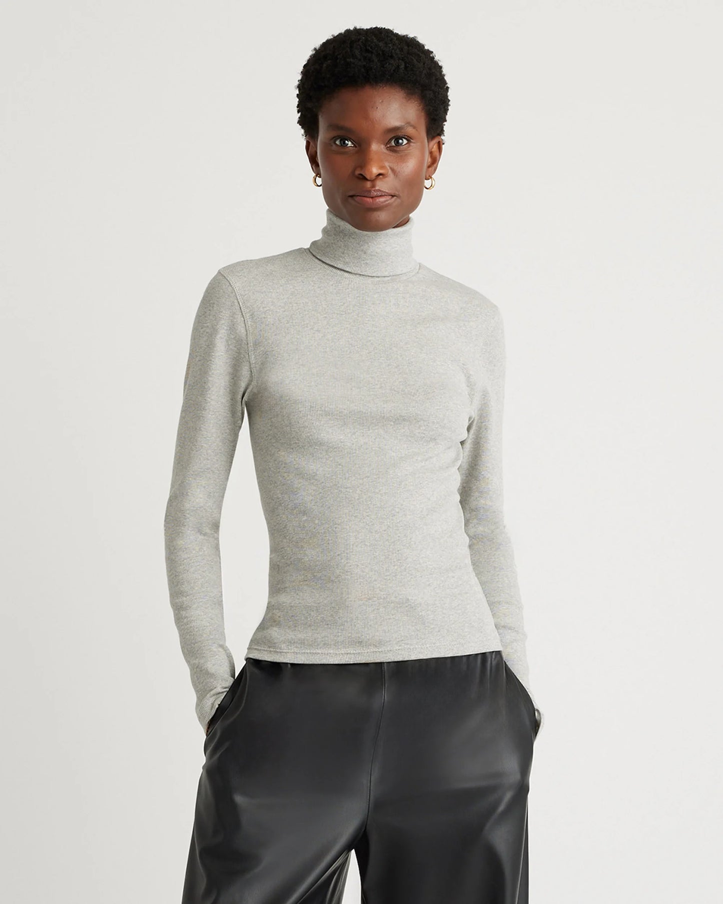 Organic Cotton Micro-Rib Turtleneck - XS / Taupe Brown