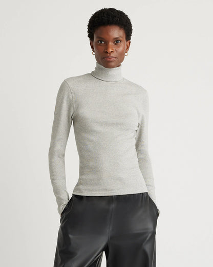 Organic Cotton Micro-Rib Turtleneck - XS / Taupe Brown