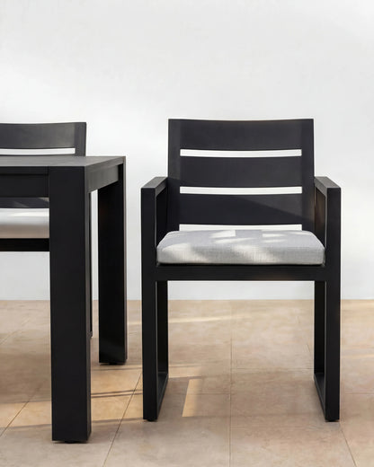 Linear Aluminum Outdoor Dining Armchair - One Size / Dark Charcoal