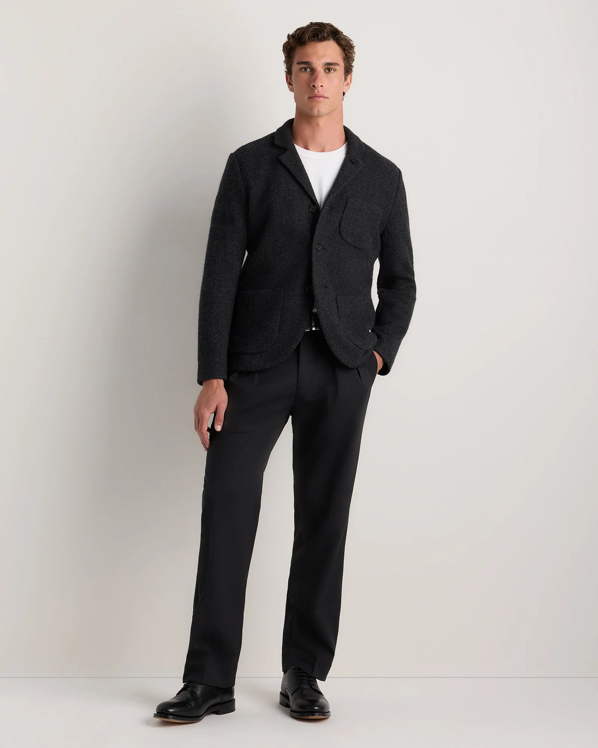 Boiled Wool Cashmere Blazer - S / Heather Charcoal