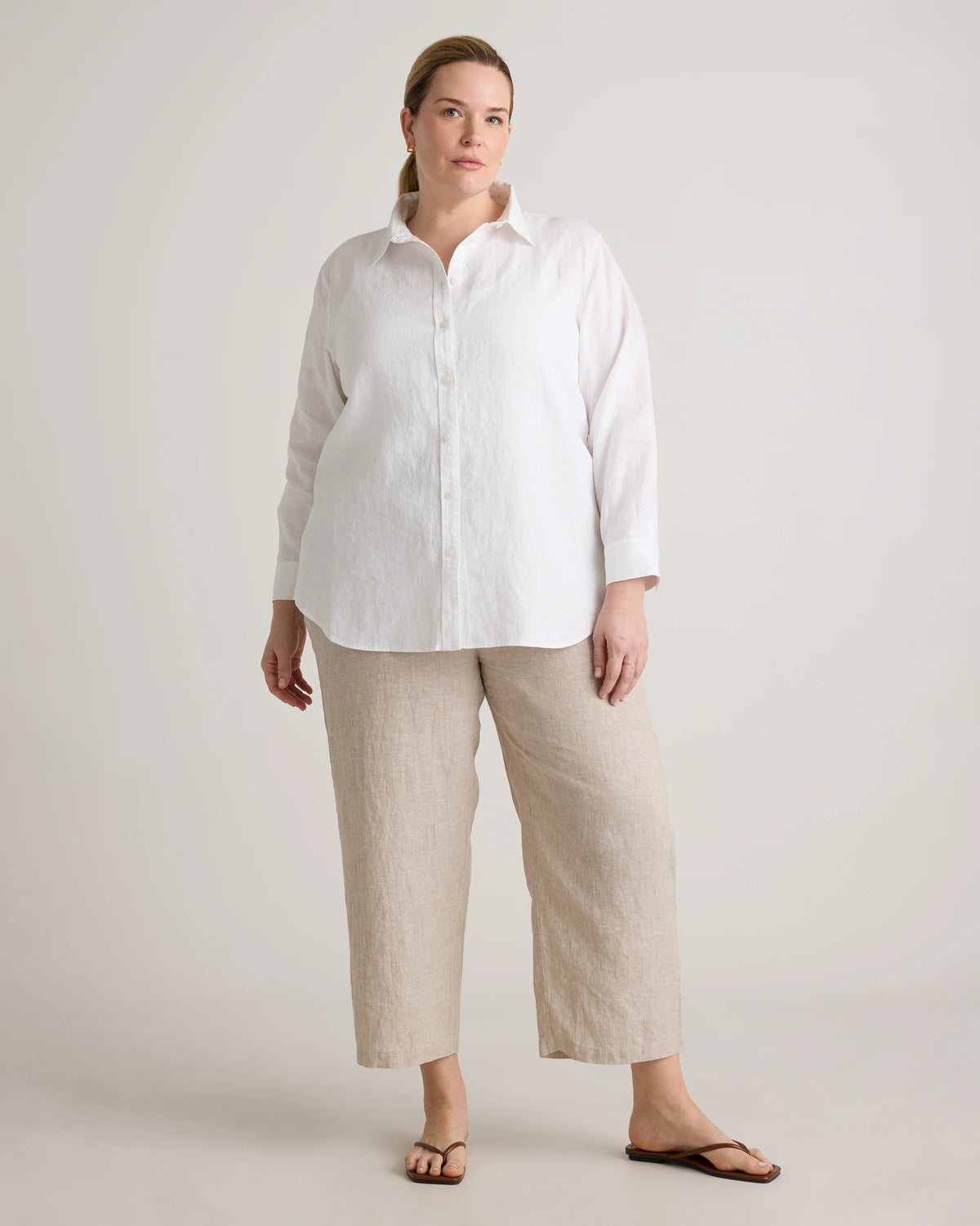 100% European Linen Long Sleeve Shirt - 1X / Flax