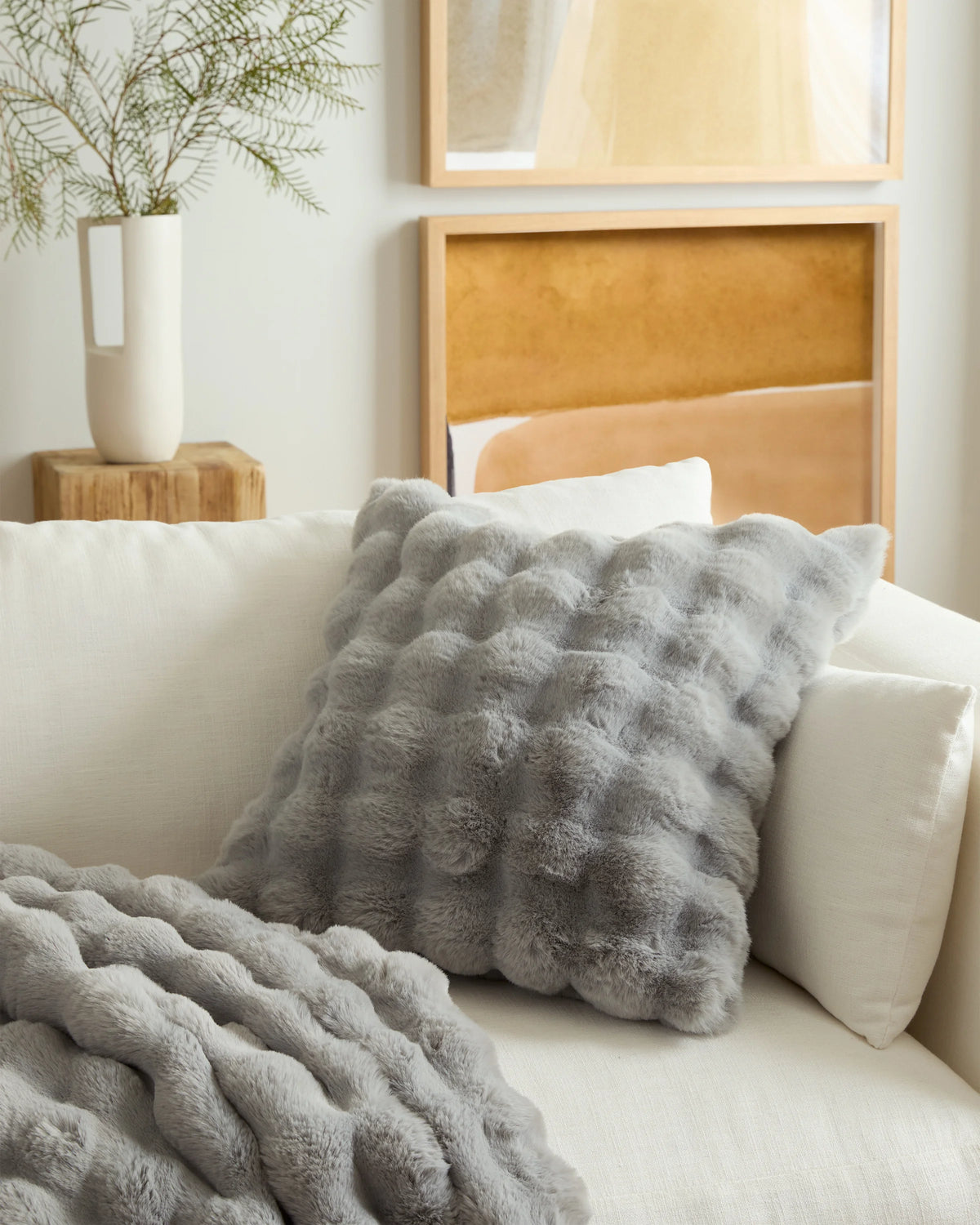 Ruched Faux Fur Pillow Cover - 20x20 / Glacier