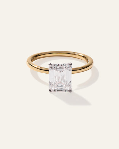 Lab Grown Diamond Emerald Comfort Fit Engagement Ring - 3ct - 4 / Yellow Gold