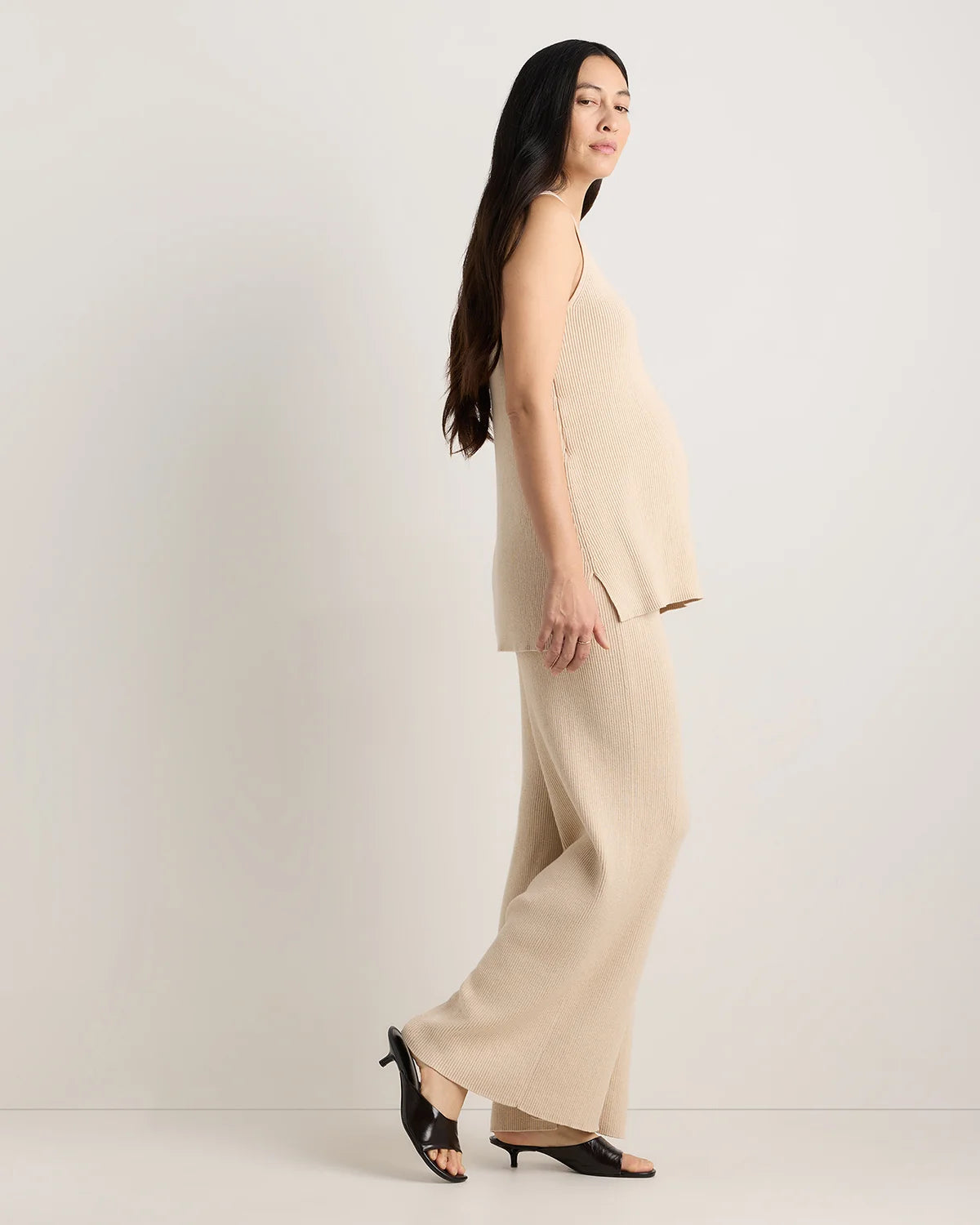 Cotton Cashmere Maternity Wide Leg Pants - XS / Heather Charcoal