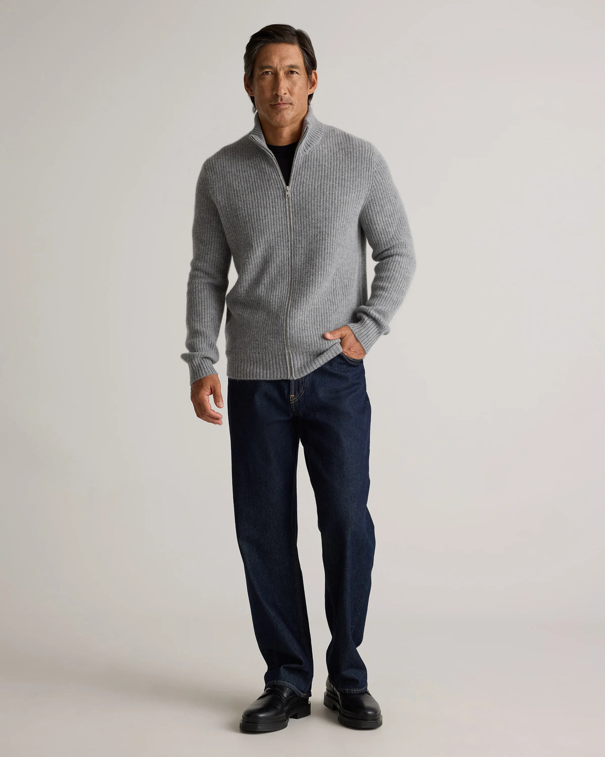 Mongolian Cashmere Fisherman Full Zip Sweater - S / Teak