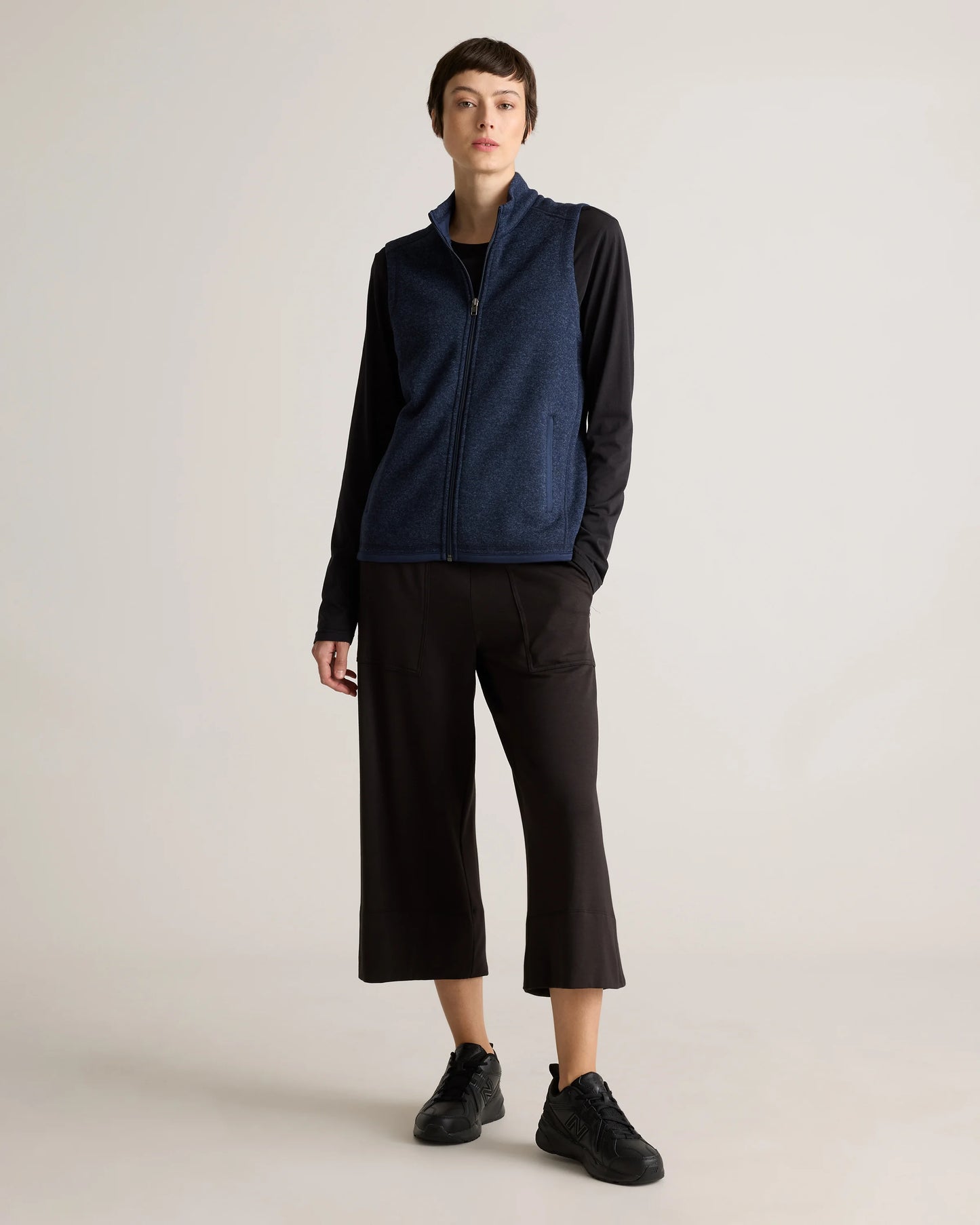 Sweater-Knit Fleece Full-Zip Vest - XS / Heather Mineral Green