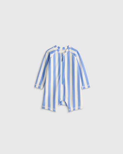 Long Sleeve Zip-Up Rash Guard One-Piece - 0-3M / Peri Beach Stripe