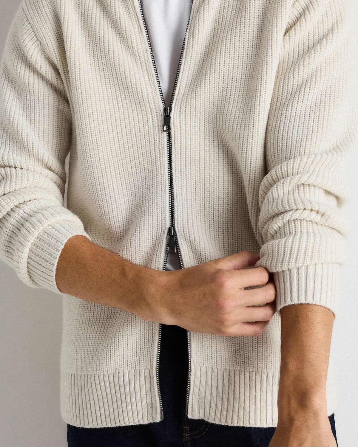 Australian Merino Wool Full Zip Sweater - S / Heather Bone