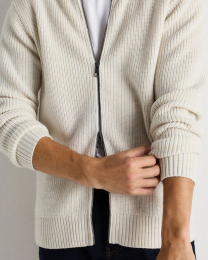 Australian Merino Wool Full Zip Sweater - S / Heather Bone