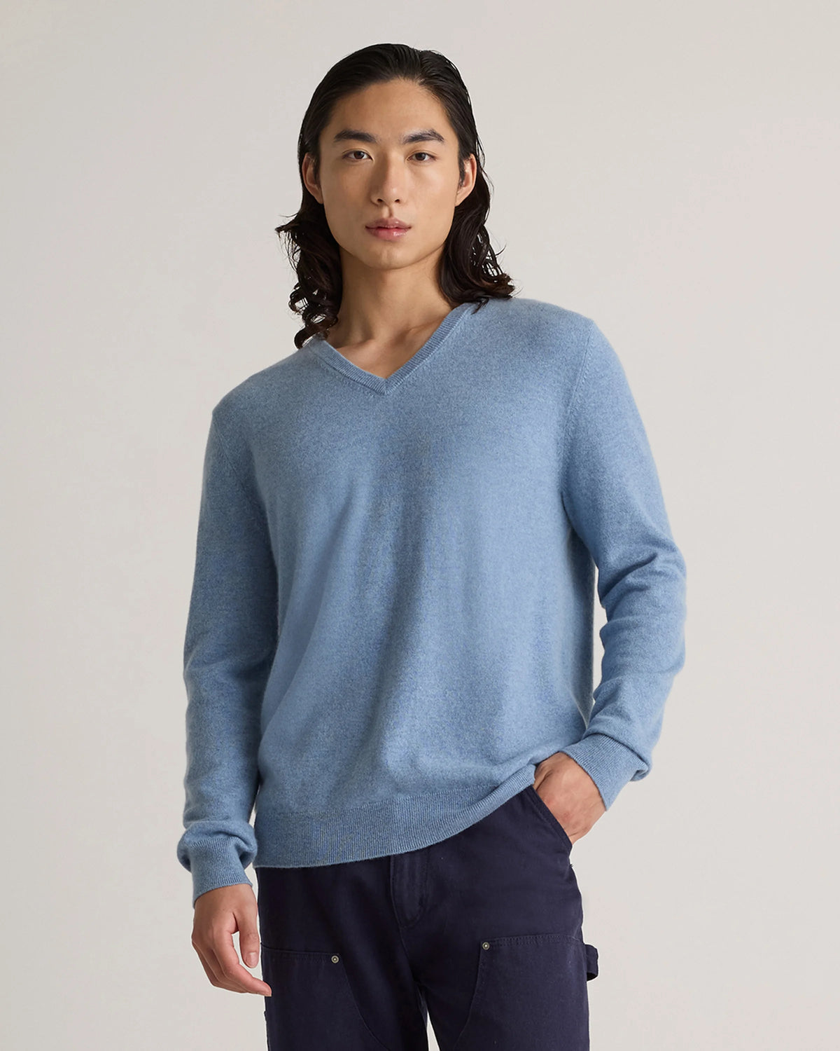 Mongolian Cashmere V-Neck Sweater - S / Oatmeal