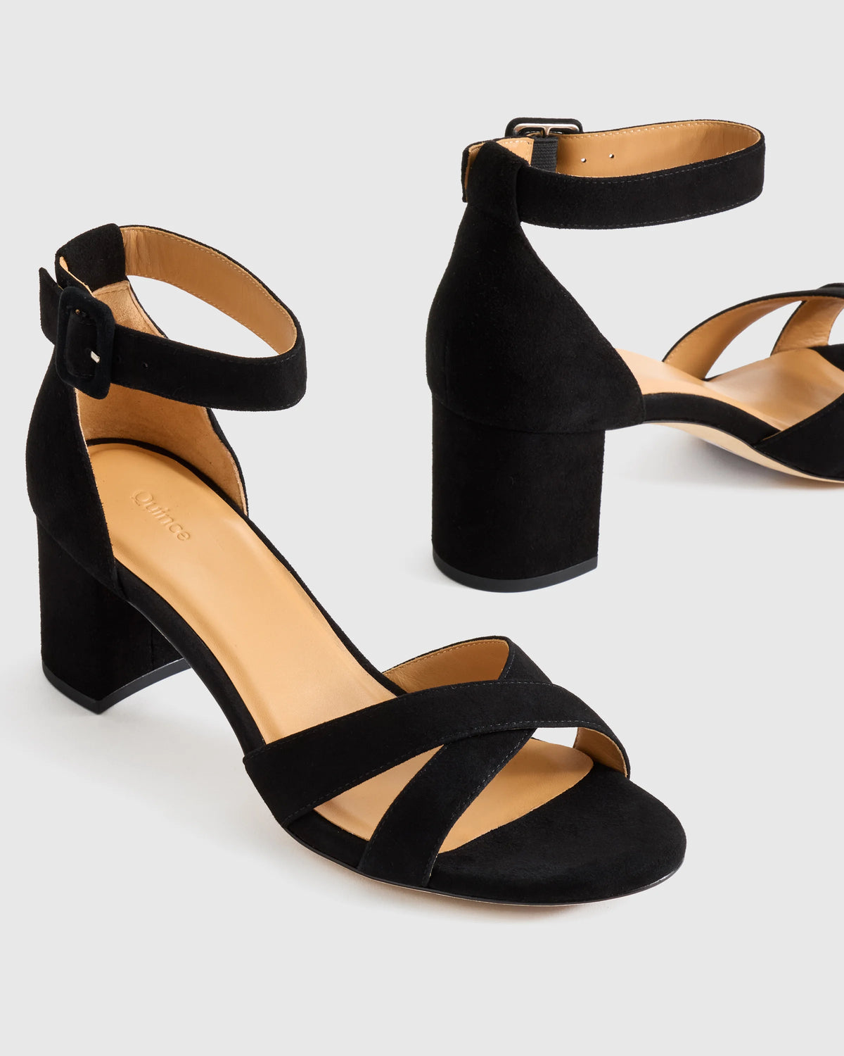 Italian Leather Crisscross Block Heel Sandal - 5 / Black Suede